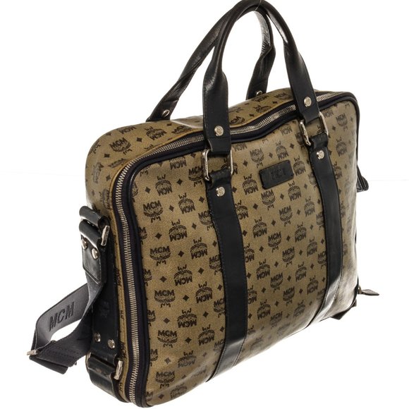 MCM Beige Monogram Visetos Canvas Leather Marble Briefcase Bag - Picture 2 of 9